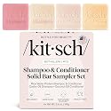 Kitsch Shampoo and Conditioner Set - 4pc Sampler Bars with Rice Water Shampoo and Conditioner, Castor Oil Shampoo & Coconut Oil Conditioner