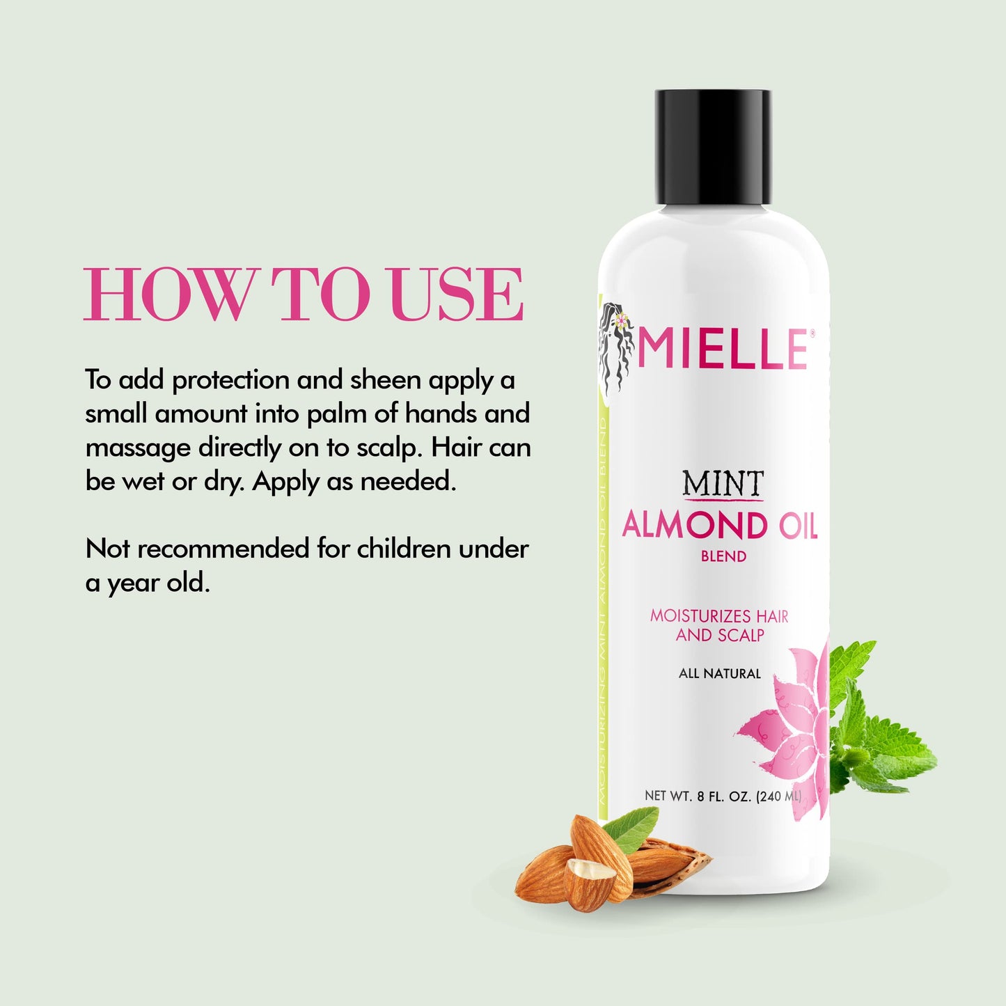 Mielle Organics Mint Almond Oil - Lightweight Dry Scalp Oil to Lock in Moisture and Help Encourage Longer, Healthier Hair - Suitable for All Hair