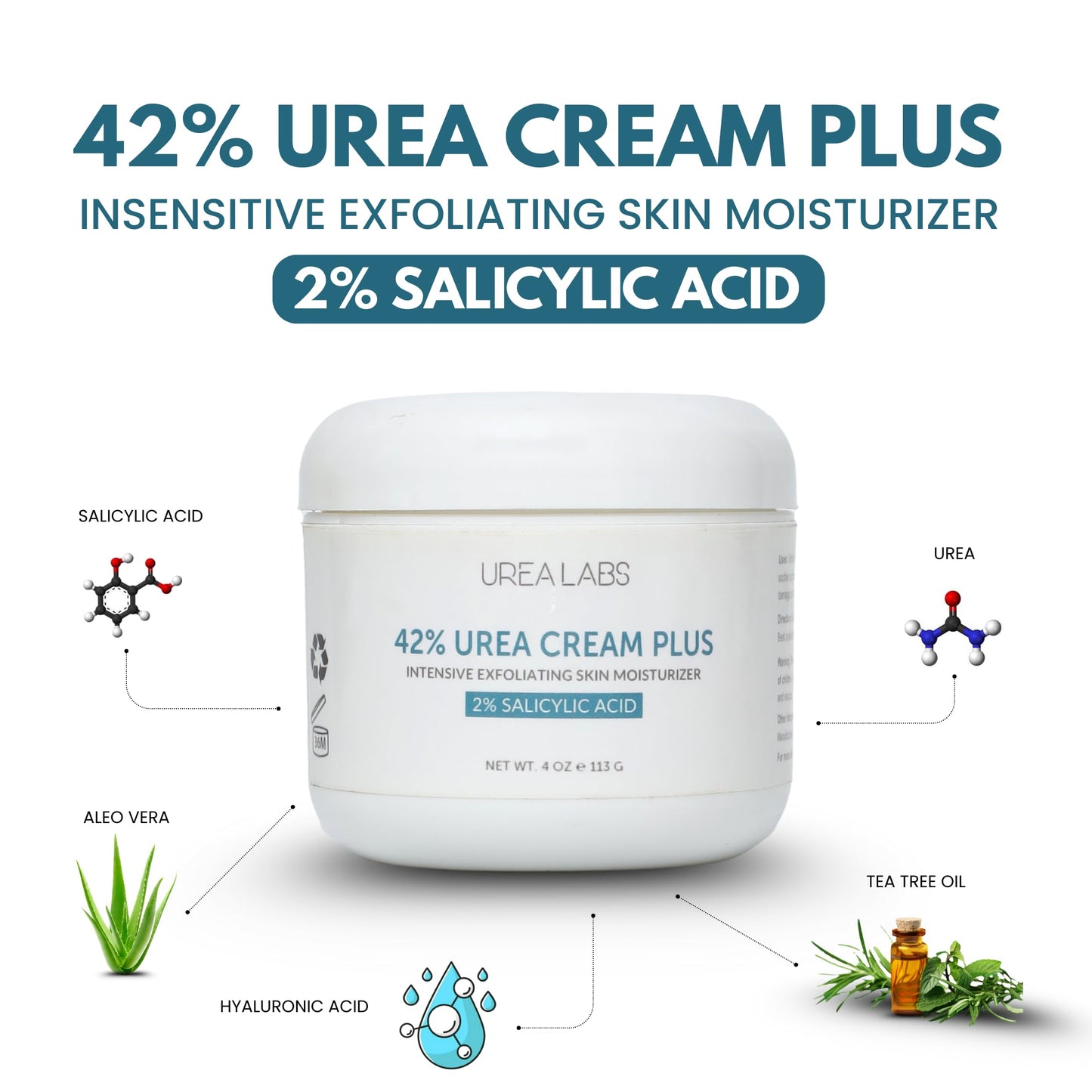 UREA LABS 42% Urea Cream + 2% Salicylic Acid 4oz – Maximum Strength Foot & Skin Repair, Deep Exfoliation & Hydration for Cracked Heels
