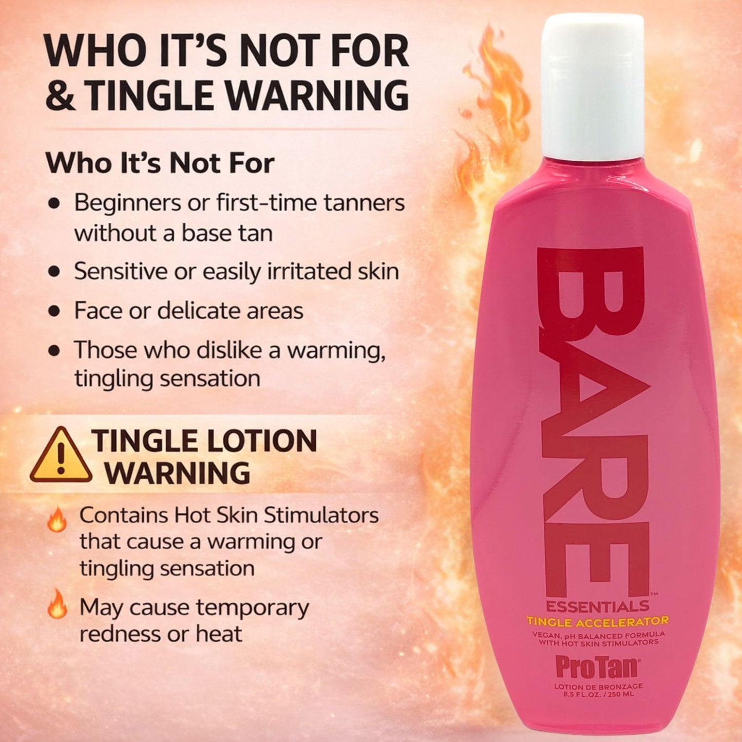 Pro Tan BARE Essentials Tingle Accelerator Tanning Lotion 8.5 fl oz - Vegan DHA, Bakuchiol, Aloe, Coconut Oil, Jojoba & Vitamins B C E - Indoor
