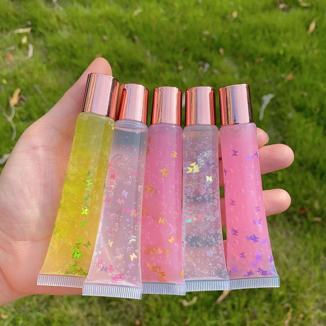 AJLTPA 50Pcs 15ml Lip Gloss Squeeze Tubes, Rose Gold Lip Gloss Containers Empty, Refillable Soft Clear Tubes for DIY Lipgloss Balm Cosmetic (Rose