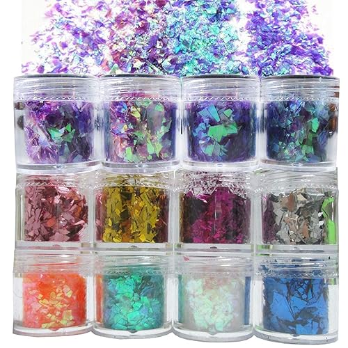 12 Colors Iridescent Chunky Glitter Flakes Kit Irregular Resin Epoxy Art Craft Paint Glitters Sparkles Accessories Festival Cosmetic Body Glitter Nail
