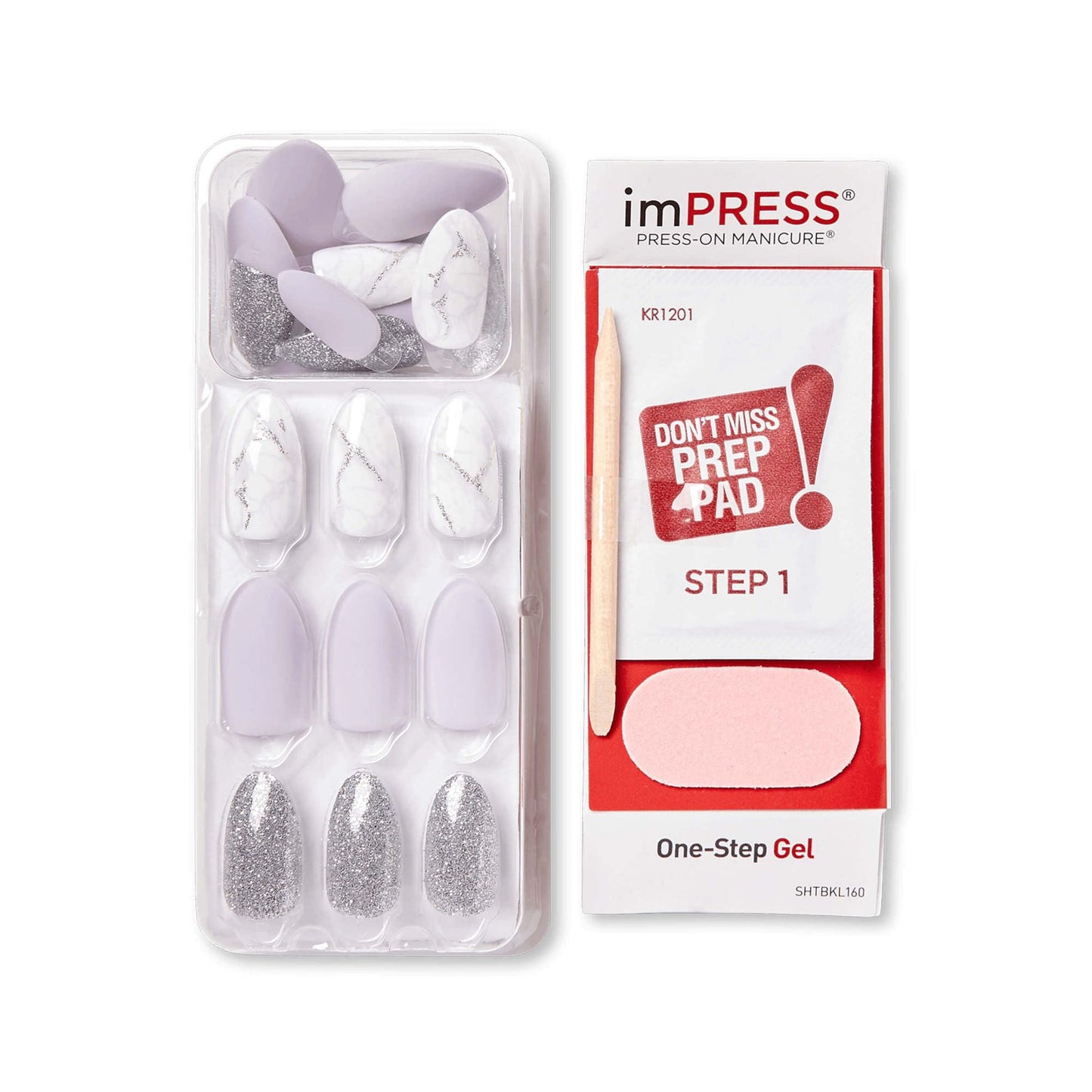 Kiss Impress No Glue Mani Press On Nails, Design, 'Climb Up', Gray, Medium Size, Almond Shape, Includes 30 Nails, Prep Pad, Instructions Sheet, 1 Beauty & Personal Care imPRESS