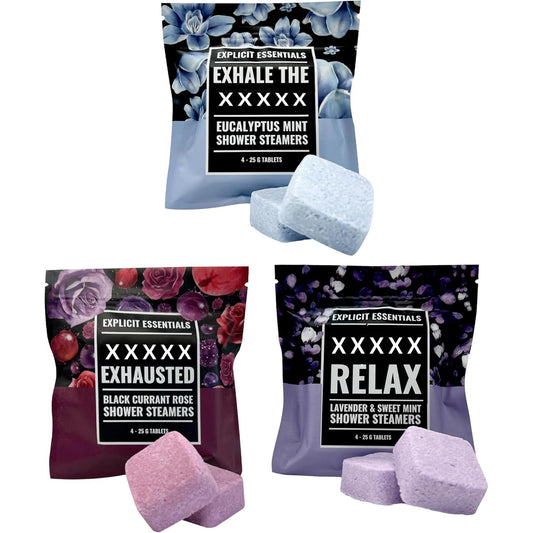 Explicit Essentials Shower Steamers Gift Set - 12 Aromatherapy Shower Steamers (3 Scent Trio) - Black Currant Rose, Lavender Mint & Eucalyptus Mint Beauty and Personal Care Explicit Essentials
