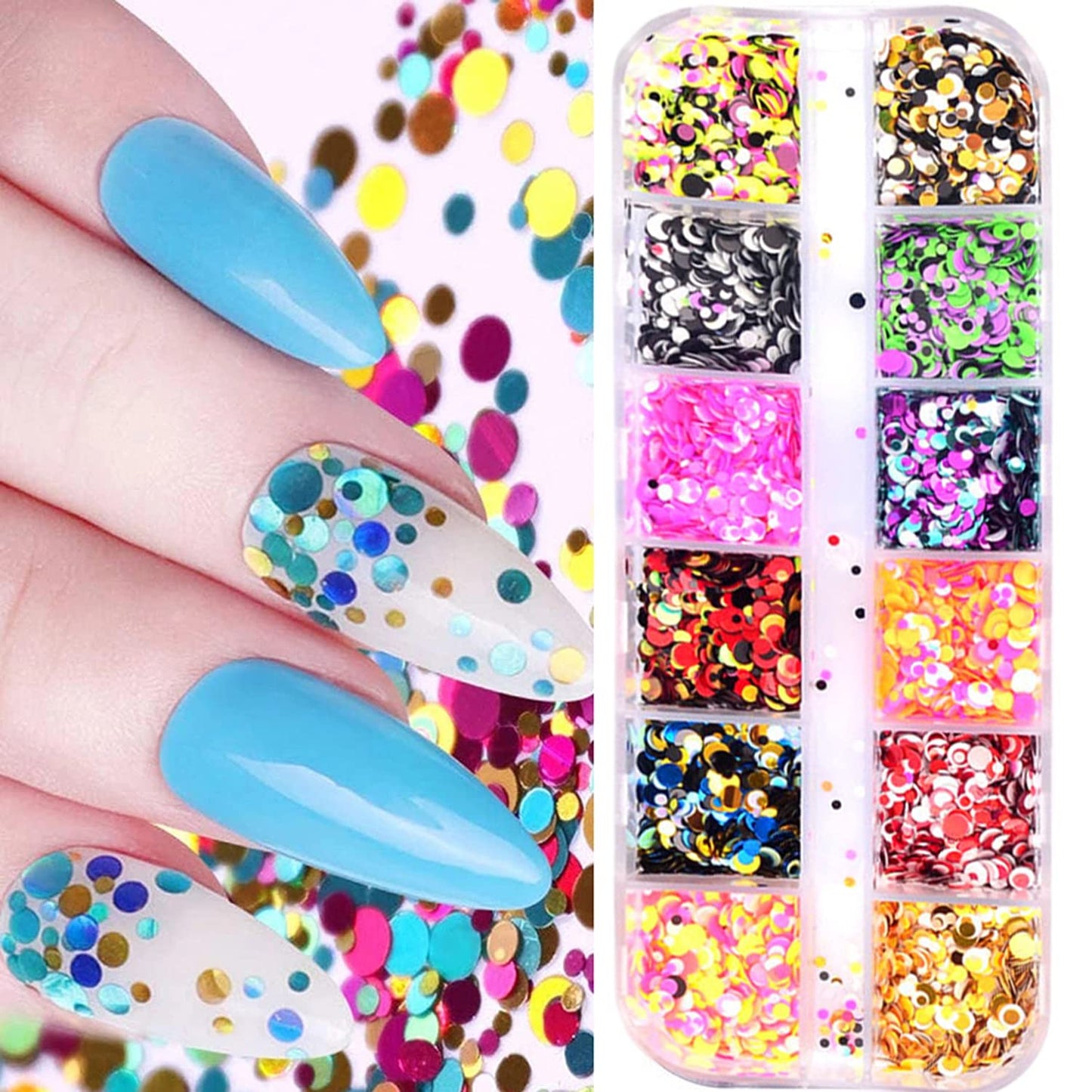 12 Colors Laser Mixed Circle Nail Glitter Sequins 3D Nail Art Accessories Holographic Round Shape Flakes Nail Art Design Acrylic Nails Supplies Women