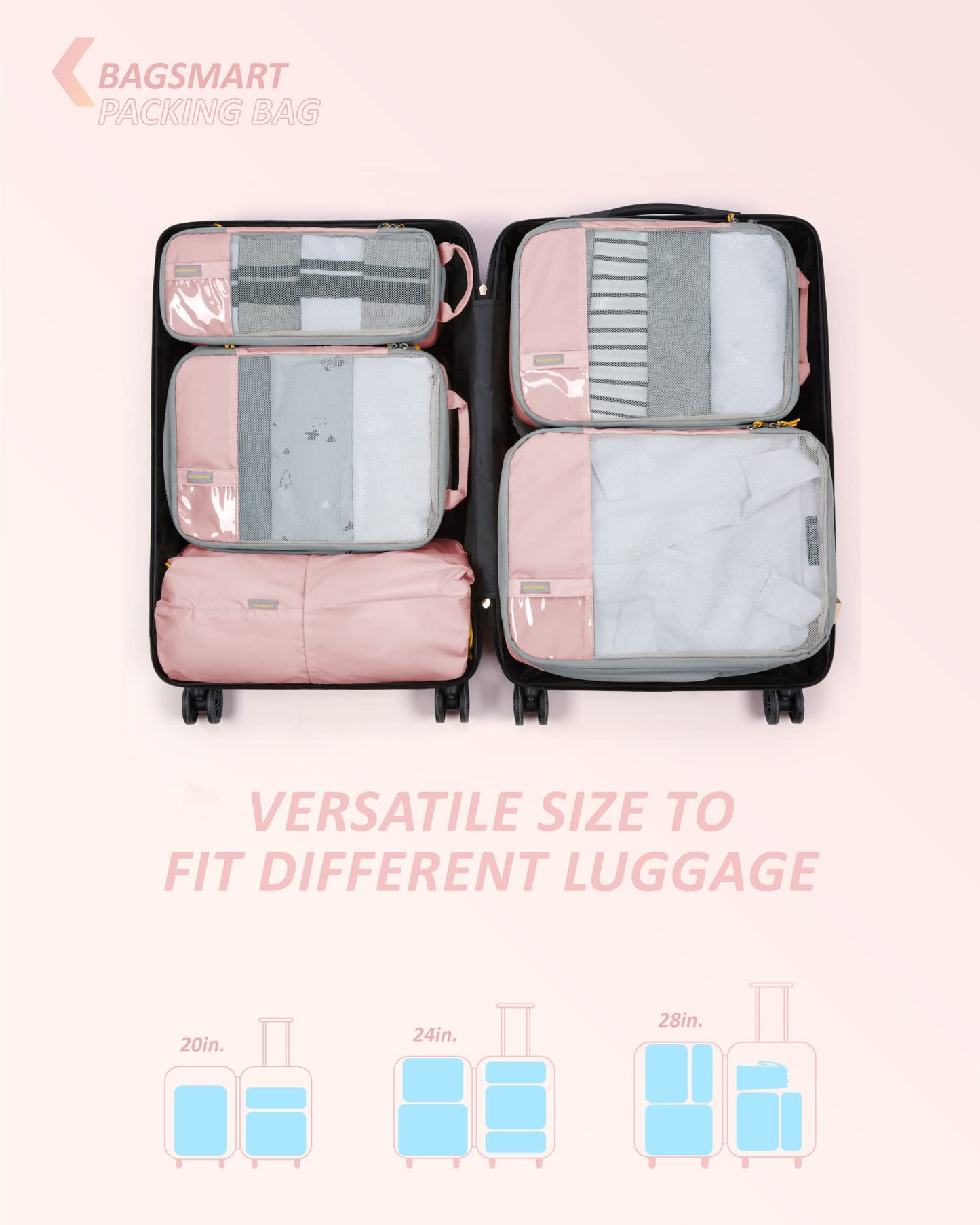BAGSMART 6-Set Compression Packing Cubes – Lightweight Travel Organizer Bags for Women, Durable Luggage & Cruise Essentials