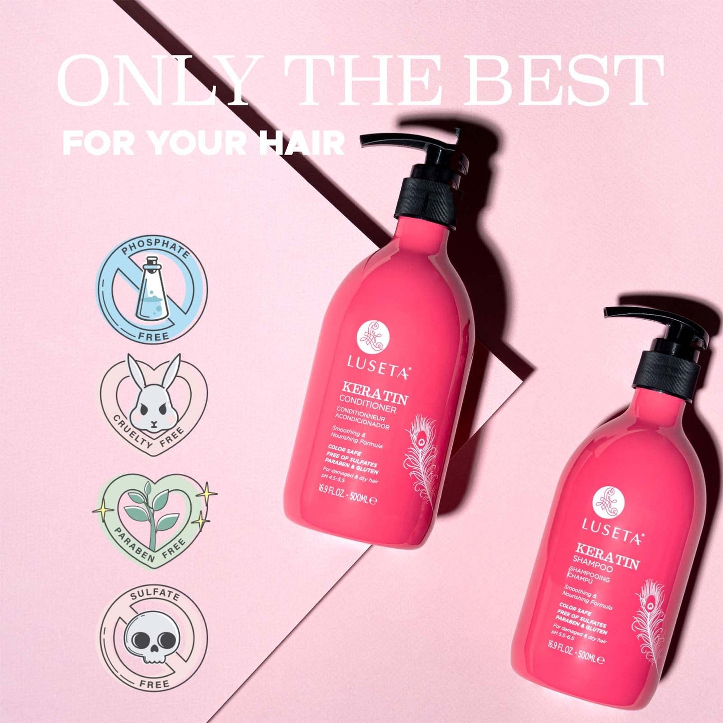 Luseta Keratin Shampoo and Conditioner for Color Treated Damaged & Dry Hair, Keratin Hair Treatment for Smoothing, Nourishing & Strengthening, Color