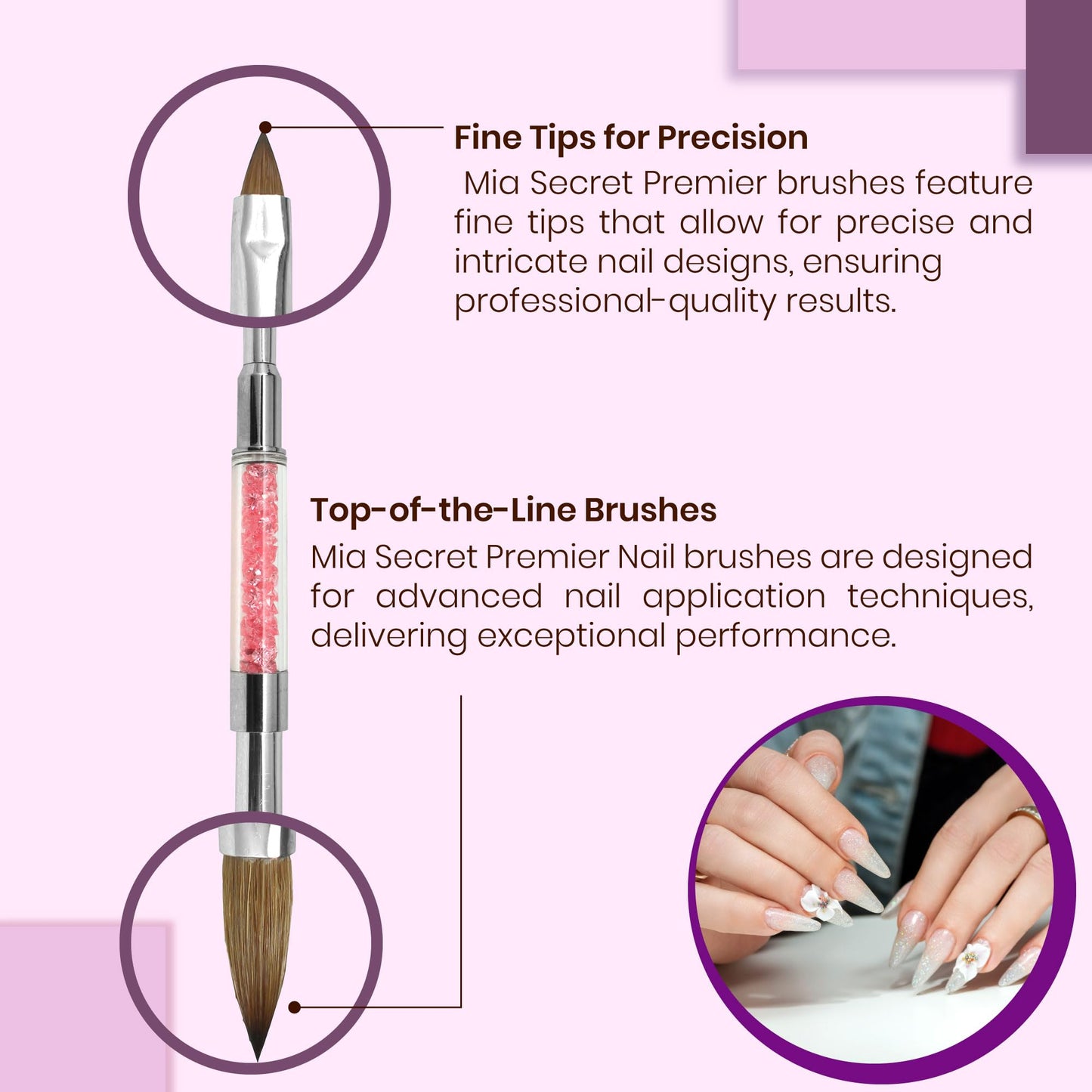 Mia Secret PREMIER NAIL BRUSHES 100% Kolinsky Hair MADE IN USA Prenium Nail Art Brushes (Pink, 10 OR/-2 OR) Beauty & Personal Care Mia Secret