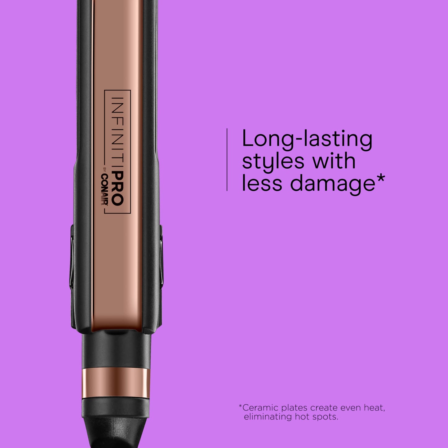 INFINITI PRO CONAIR Rose Gold Ceramic Flat Iron Hair Straightener, 1-Inch Flat Iron with Extra-Long Plates, including a Floating Plate, Advanced Heat