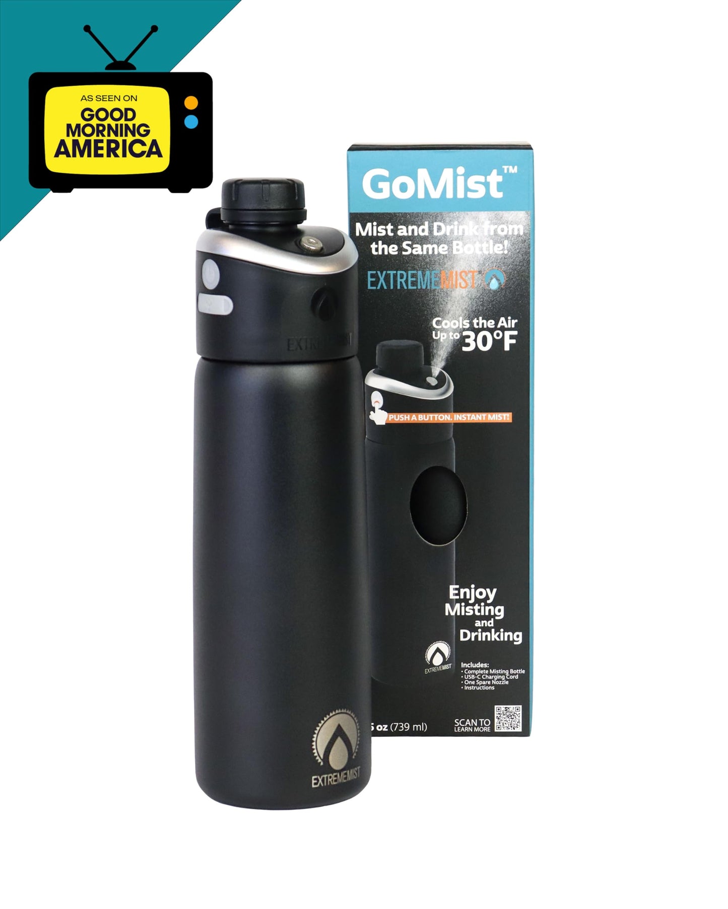 Extreme MIST - GoMist Misting & Drinking Bottle - Personal Mister - Cooling Water Bottle w/Easy-Drink Spout - Stainless-Steel Double Wall Insulated…