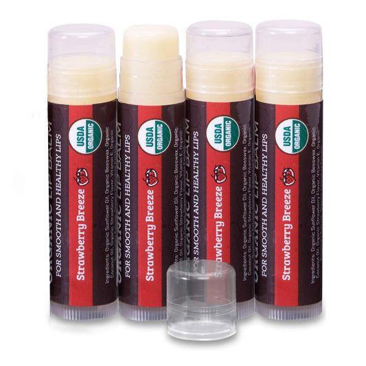 Earth's Daughter USDA Organic Lip Balm 4-Pack Stocking Stuffers Strawberry flavor - Beeswax, Coconut Oil, Vitamin E - Best Lip Repair Chapstick