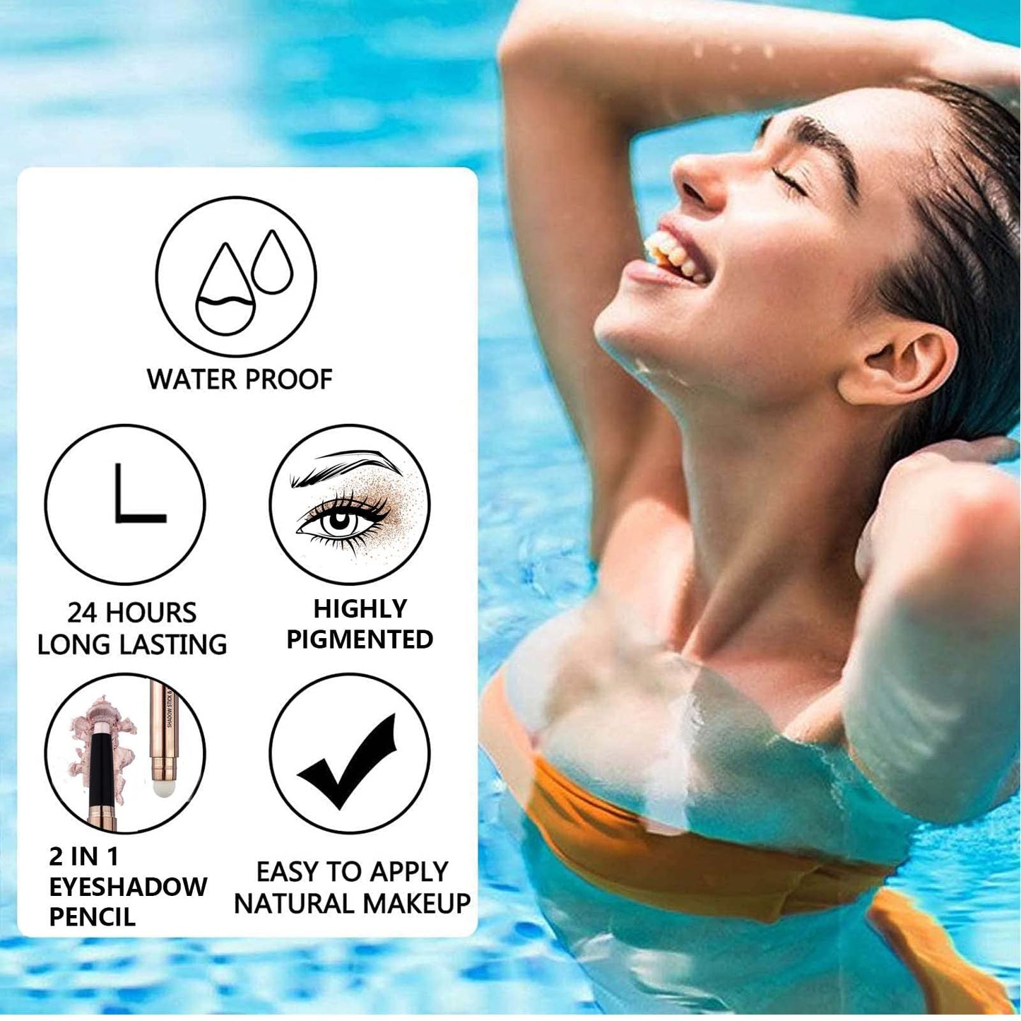 Rose Gold Eyeshadow Stick and Sponge Brush Cream Shimmer Smooth Eyeshadow Pencil Hypoallergenic Waterproof Eye Shadow Eyeliner Highlighter Stick