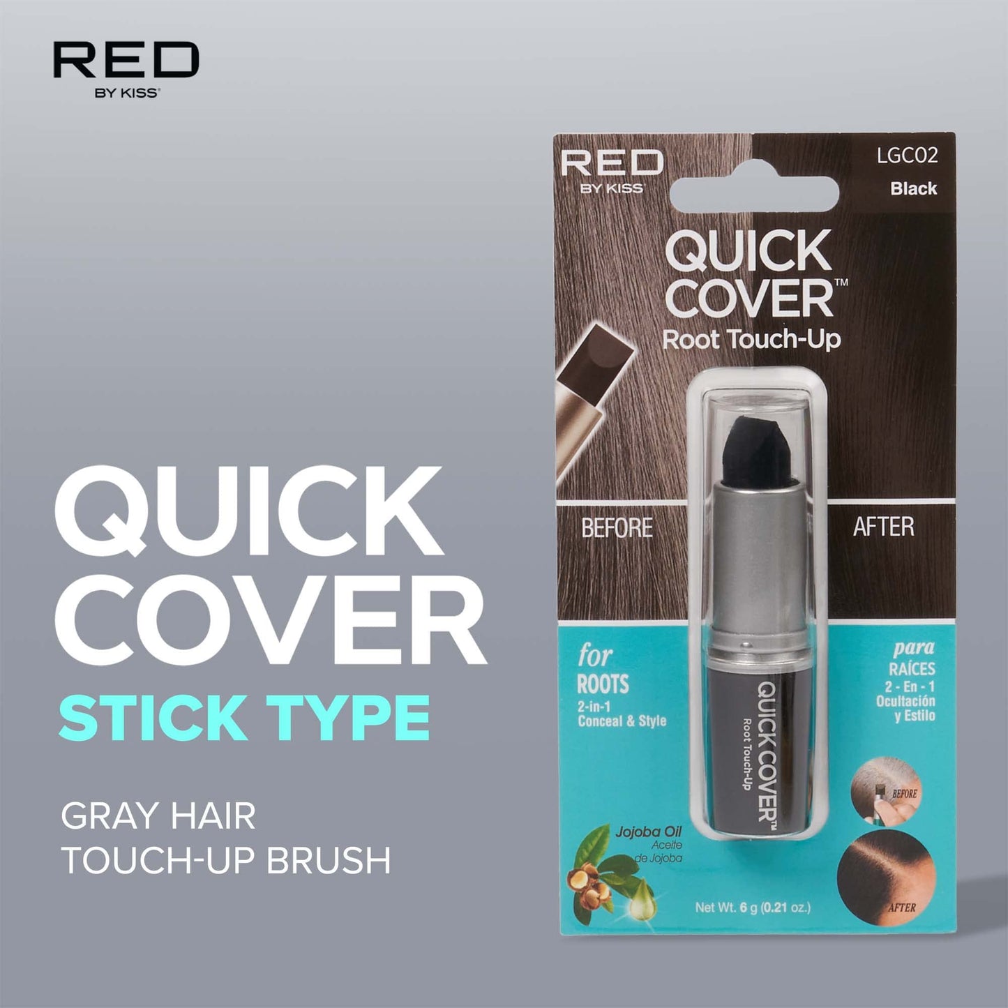 RED by Kiss Quick Cover Root Touch Up Stick, Water-Resistant Temporary Gray Hair Concealer with Brush for Roots and Beard, Long-Lasting Coverage, Easy