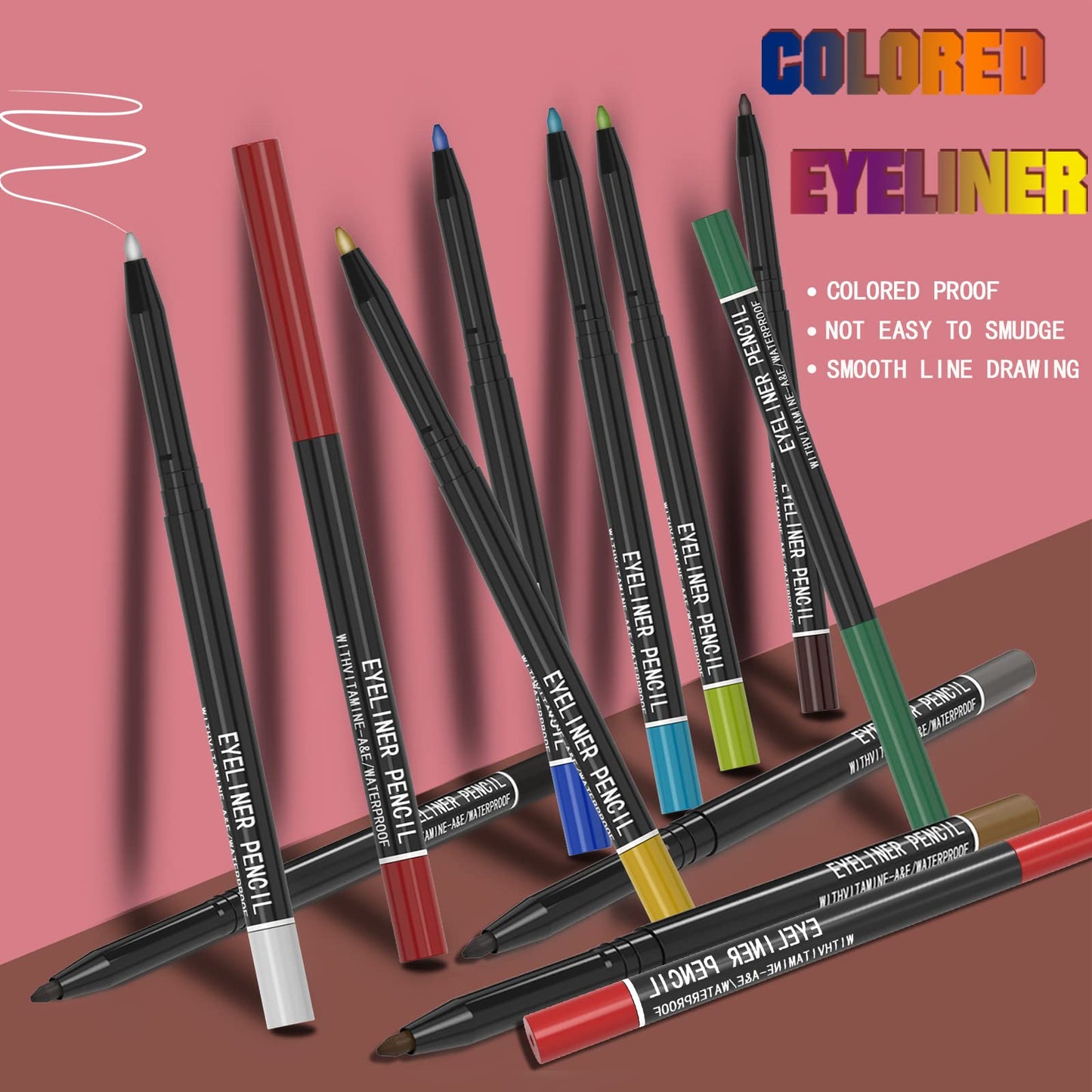KAIQIKAIXI 12 Kinds Of Color Eyeliner Pen, Eyebrow,Eye Shadow Pencil, Lip Line Pen, Eyelid Pad, Pencil Makeup Set Tool 12PCS (Multicolor)