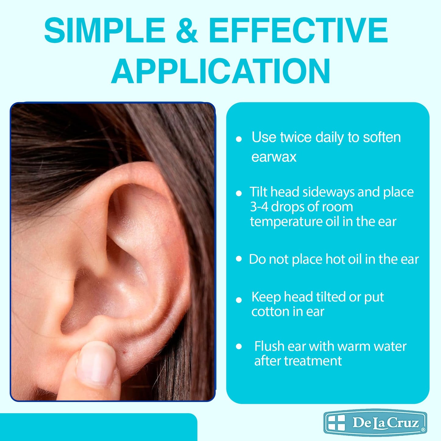 De La Cruz Ear Wax Remover and Earwax Softener, 100% Pure Sweet Oil for ears, Gentle and Natural Ear Oil - 1 Fl OZ - 2 Pack