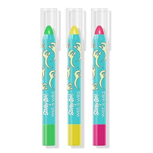 wet n wild Scooby Doo UV Glow Crayon Set, 3-Piece Face & Body Makeup Kit, Neon Colors that Glow Under UV Light, Infused with Vitamin E, Cruelty-Free