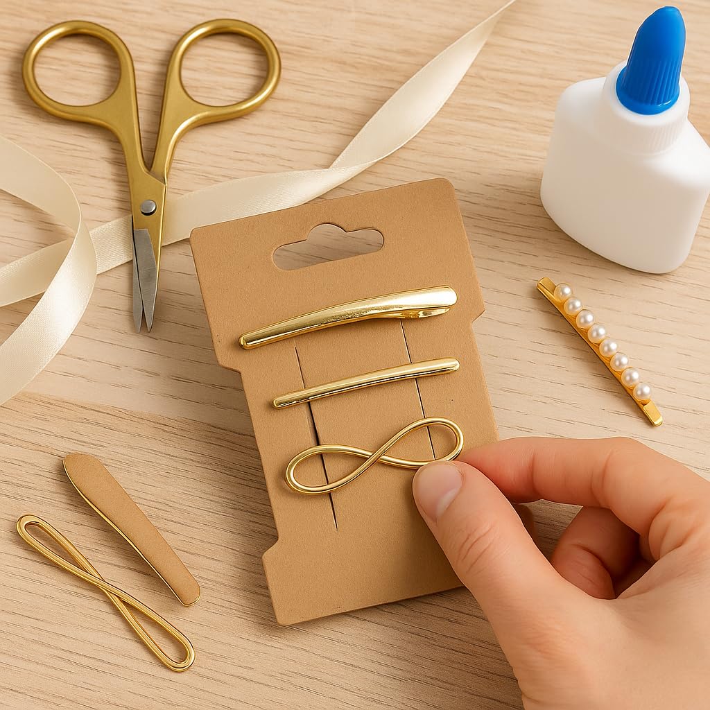 Doromy Hair Clip Display Cards, 100 Packs Rectangular Hair Barrettes Jewelry Display Holder Brown Kraft Paper Cards for Hair Accessories Displaying