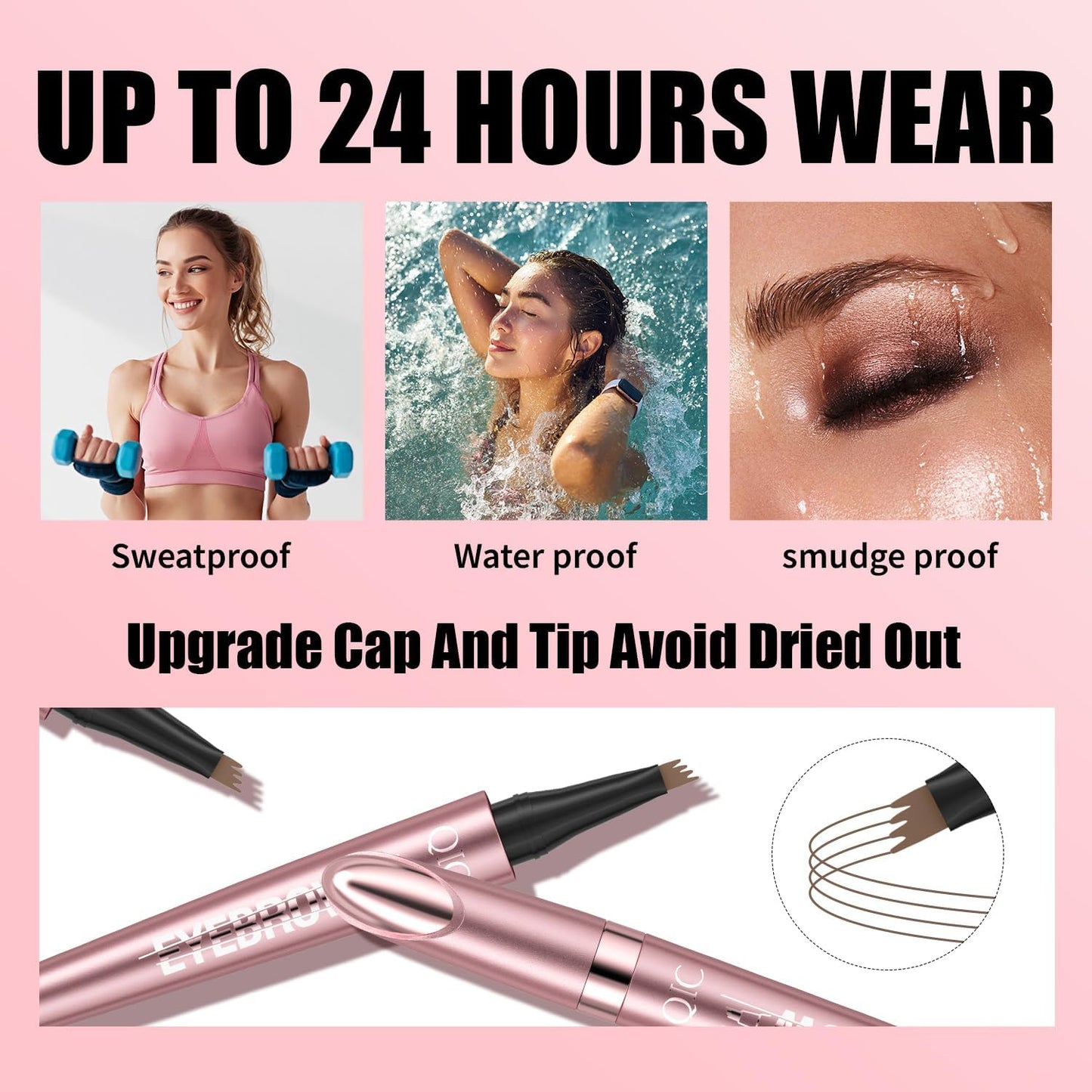 3D Waterproof Microblading Eyebrow Pen with 4 Fork Tip,QIC Eyebrow 4 Tip Brow Pencil,Long-Lasting Natural Eyebrow Hair,Magic Eyebrow Pencil Eyebrow Beauty and Personal Care QIC