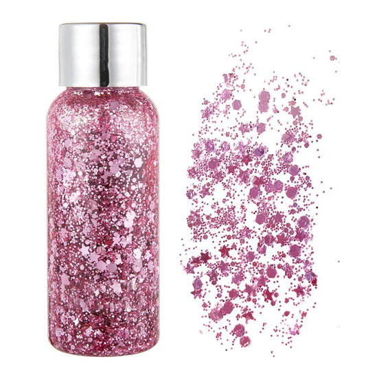 Body Glitter Gel Nail Hair Body Face Flash Eye shadow Glitter Cream Chunky Glitter Mermaid Scale Sequins Festival Painting Decoration Makeup (Pink)