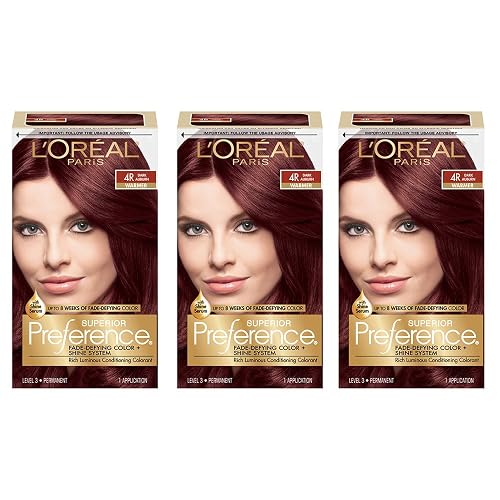 L'Oreal Paris Superior Preference Fade-Defying + Shine Permanent Hair Color, 4R Dark Auburn, Pack of 3, Hair Dye