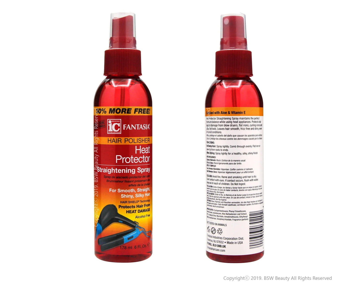Fantasia Hair Polisher Heat Protector Straightening Spray, 6 oz (Pack of 3)