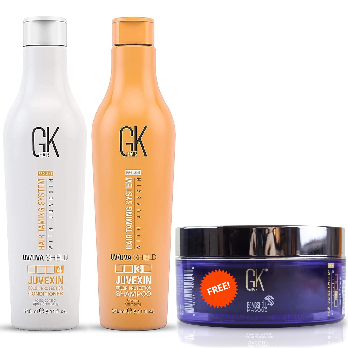 GK HAIR UV/UVA Shield Shampoo Conditioner Set (240ml) with Lavender Bombshell Masque (200g) - Ultimate Hair Protection & Nourishment