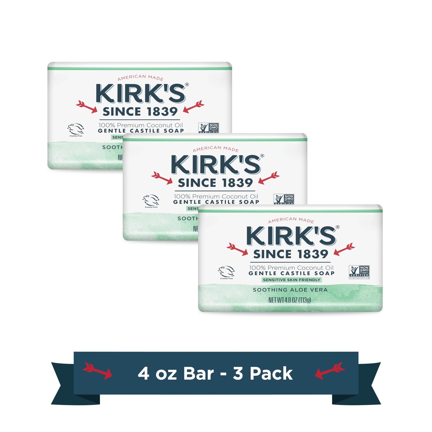 Kirk's Gentle Castile Soap - Soothing Aloe Vera, 4 Ounce (Pack of 3) Beauty & Personal Care Kirk's