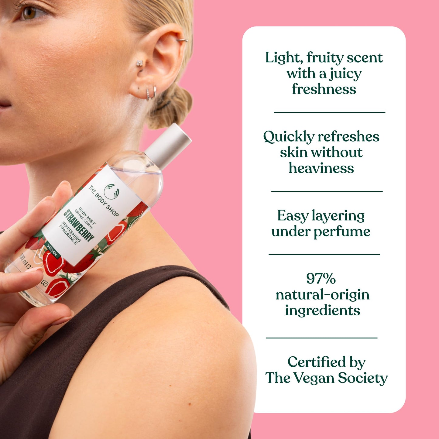 The Body Shop Strawberry Body Mist - Refreshes and Cools with a Sweet Fruity Scent - Vegan - 3.3 oz