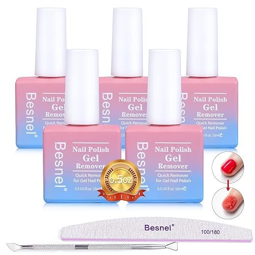 Gel Nail Polish Remover 5 Pack Professional Gel Polish Remover Non-Irritating Quick Easy,Nail Polish Gel Remover Tools Kit Nail File Cuticle Pusher
