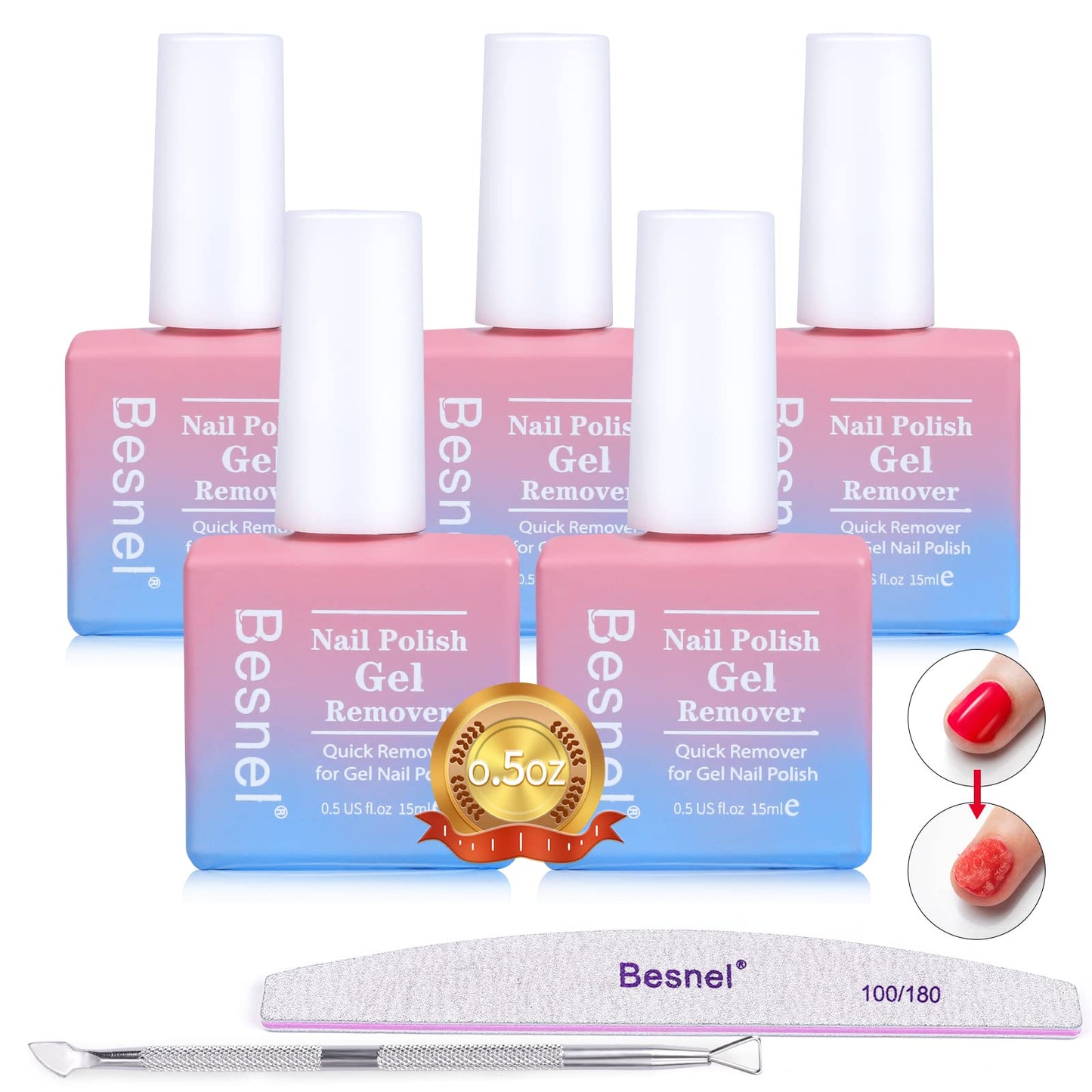 Gel Nail Polish Remover 5 Pack Professional Gel Polish Remover Non-Irritating Quick Easy,Nail Polish Gel Remover Tools Kit Nail File Cuticle Pusher