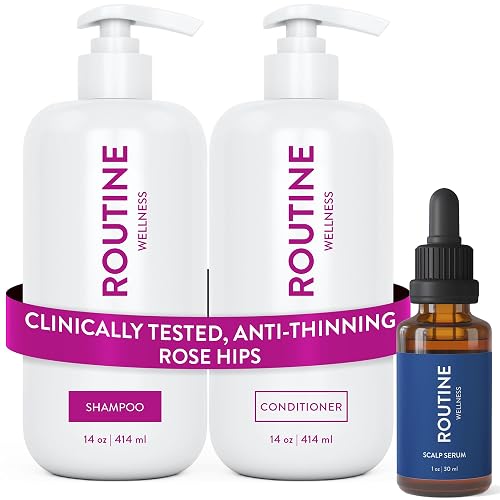 Routine Wellness Shampoo and Conditioner Set and Scalp Serum for Thinning Hair - DHT Blocker Women & Men - Color Safe Shampoo for Hair Loss