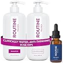 Routine Wellness Shampoo and Conditioner Set and Scalp Serum for Thinning Hair - DHT Blocker Women & Men - Color Safe Shampoo for Hair Loss