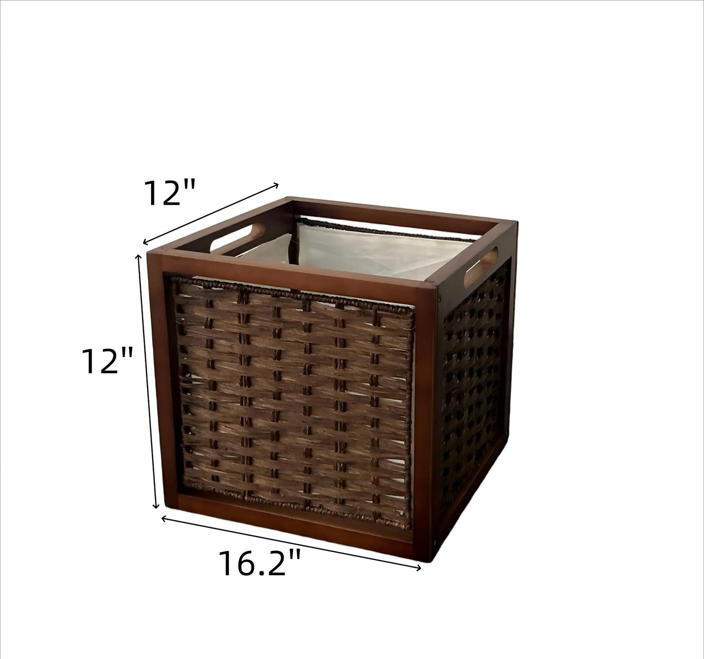 SDFUMAO Handwoven Wicker Storage Bin with Wooden Frame and Fabric Liner, Square Organizer Basket with Handles for Living Room, Closet, or Laundry…