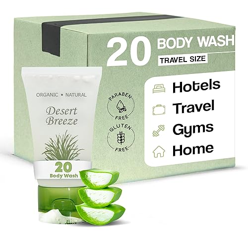 Travel Size Hotel Body Wash 20 Count 1 oz Bottles Guest Amenities for Vacation Rentals and Short Term Rentals Paraben Free Green Tea & Lemongrass