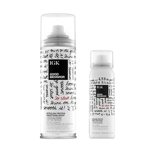 IGK GOOD BEHAVIOR Spirulina Protein Smoothing Spray Travel Bundle | Keratin Like Treatment + Frizz Control + Heat Protectant | Vegan + Cruelty Free |