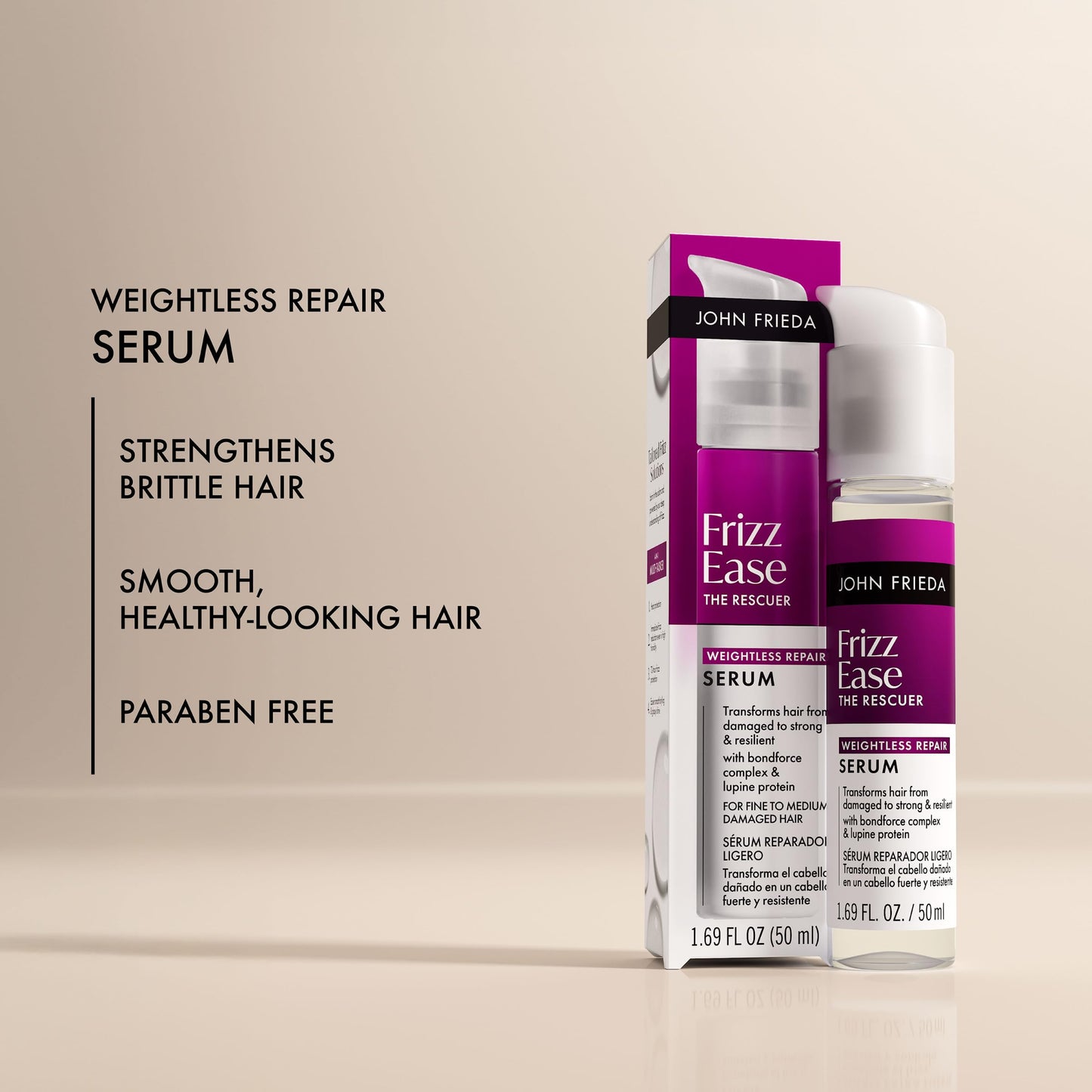John Frieda Frizz Ease The Rescuer Weightless Repair Serum, Frizz Control Hair Serum, 1.69 Fl Oz