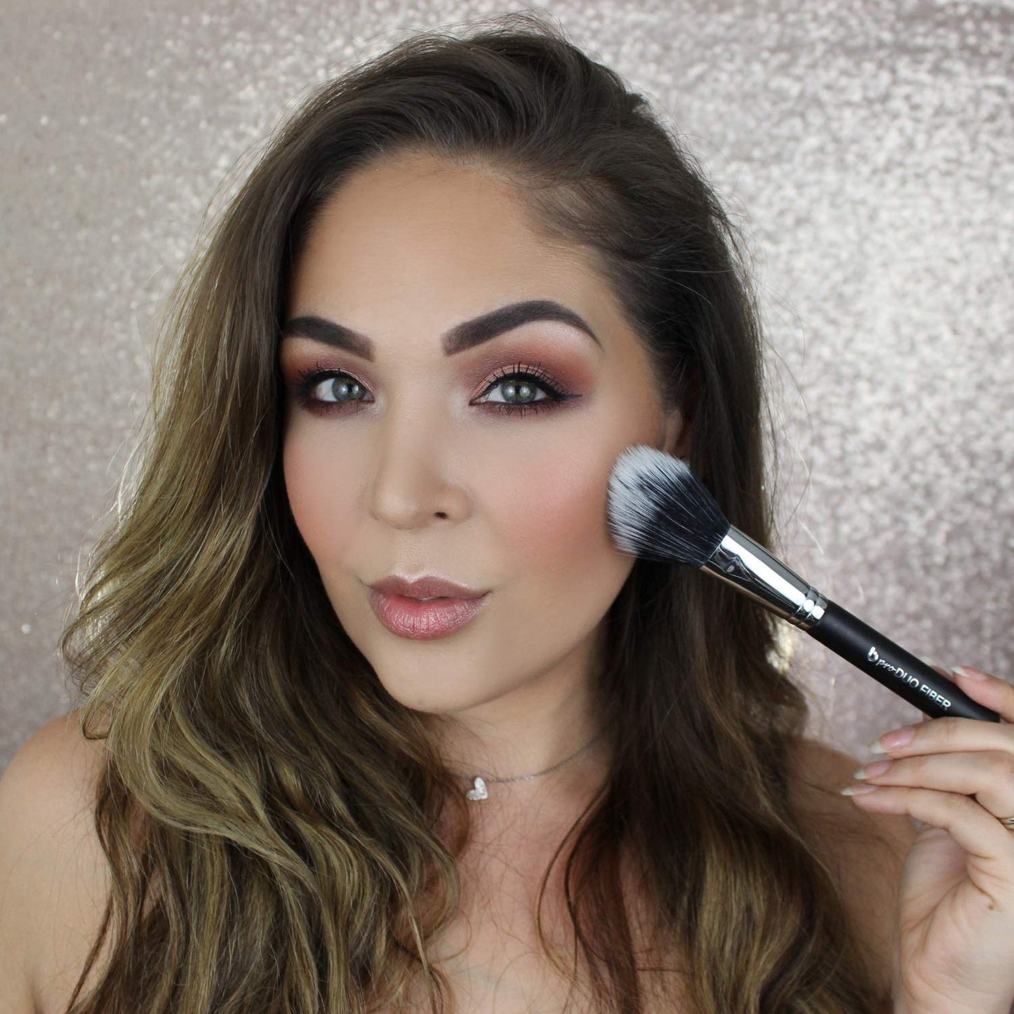 Domed Blush Bronzer Brush - Beauty Junkees Duo Fiber Contour Brush for Contouring, Sculpting, Highlighting, Blending, Buffing with Powder Cream Liquid