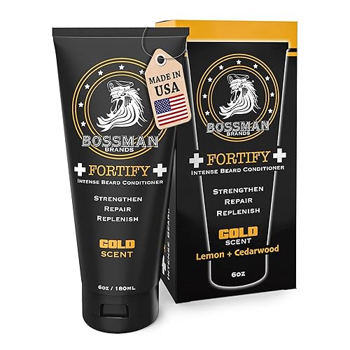 Bossman Fortify Intense Beard Conditioner for Men (Gold Scent) - Moisturizes, Replenishes & Protects with Natural Ingredients - Thicker Formula, Made