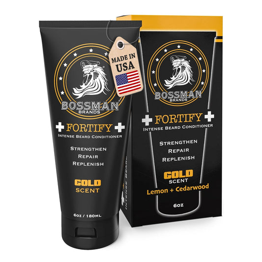 Bossman Fortify Intense Beard Conditioner for Men (Gold Scent) - Moisturizes, Replenishes & Protects with Natural Ingredients - Thicker Formula, Made Beauty & Personal Care Bossman