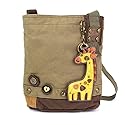 CHALA Patch Cross-Body Women Handbag, Olive Canvas Messenger Bag (Giraffe Olive)