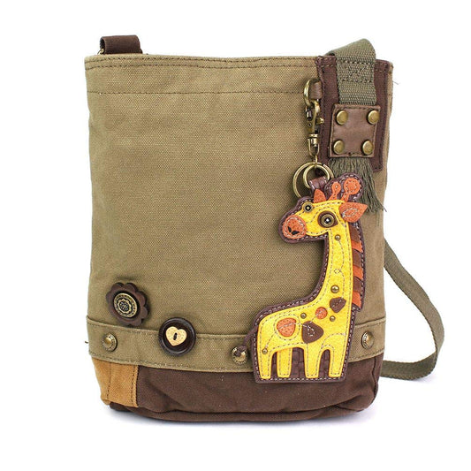 CHALA Patch Cross-Body Women Handbag, Olive Canvas Messenger Bag (Giraffe Olive)