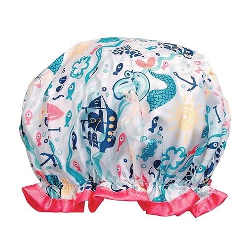 allydrew Reusable Women's Waterproof Shower Caps for Long Hair, Under the Sea