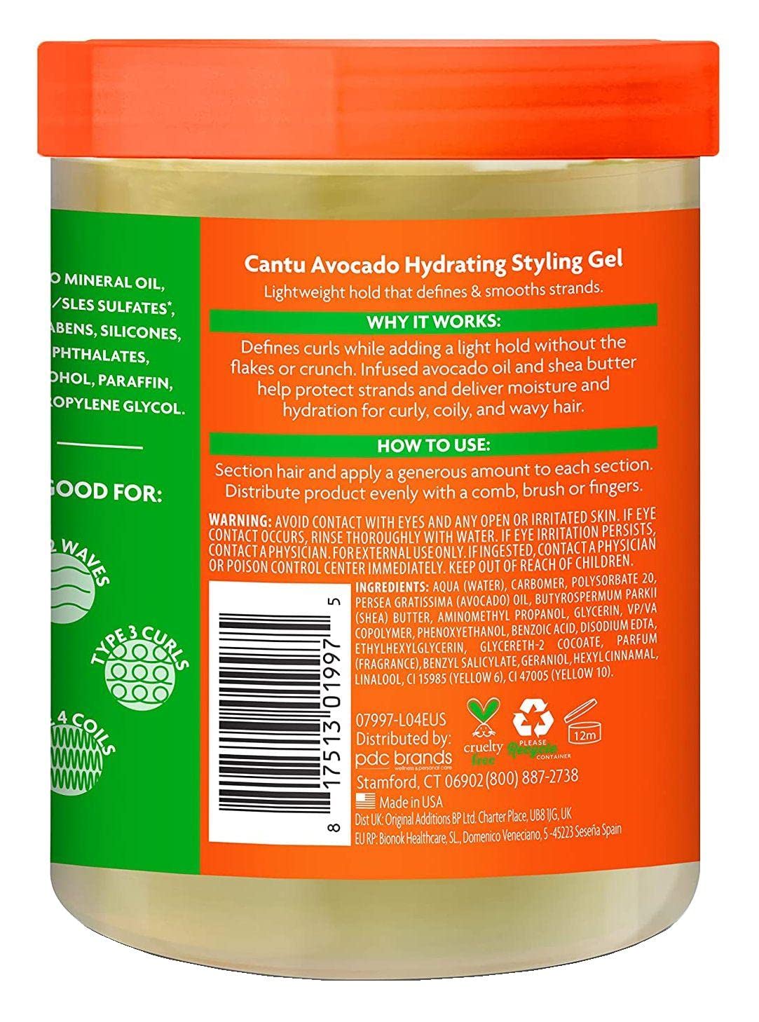 Cantu Avocado Hydrating Styling Gel 18.5 Ounce Jar (Pack of 6)