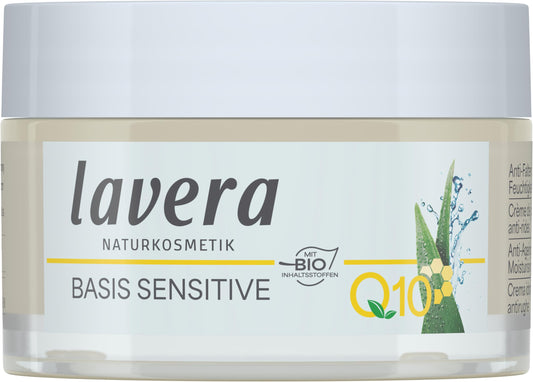lavera Basis Sensitive Anti Wrinkle Moisturizing Cream - Face Cream with Q10 & Aloe Vera - Moisturizing Facial Cream - Anti Aging Cream - PETA