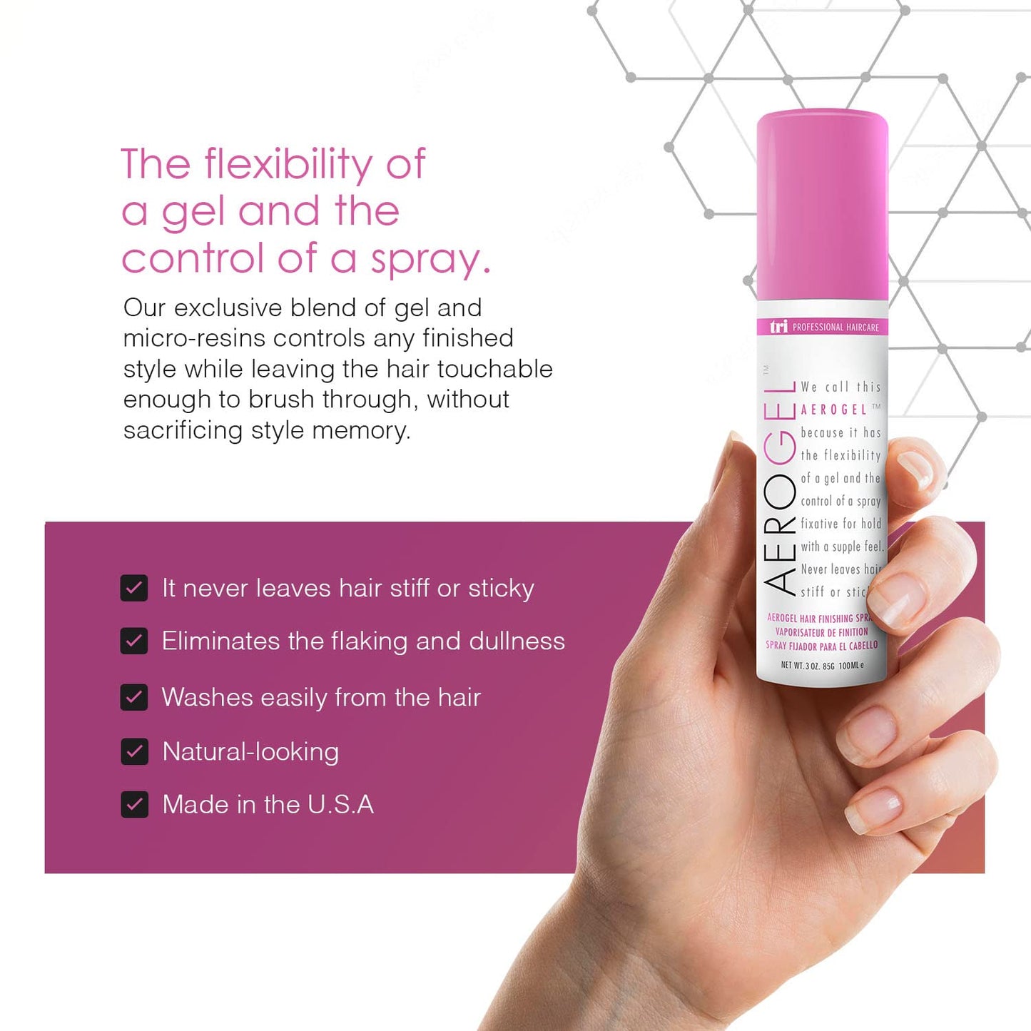 TRIDESIGN Aerogel Hairspray - Strong Hold Hair Finishing Spray for Volumizing & Control, Flexible Styling for All Hair Types, Non-Sticky and Scented
