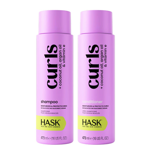 HASK Curl Care Shampoo & Conditioner Set | Coconut Oil, Argan Oil, Vitamin E, Curl Definition, Frizz Free Shine | Sulfate Free, Silicone Free, Cruelty Beauty & Personal Care HASK