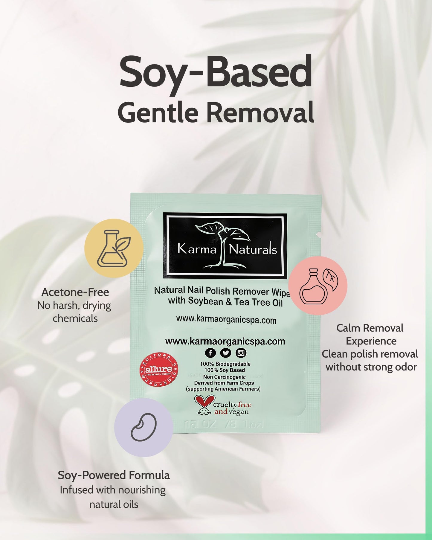 Karma Organic Natural Nail Polish Remover Wipes with Soybean and Tea Tree Oil, 100% Soy Based, Non-Toxic, Vegan, Cruelty-Free - Pack of 10 Beauty & Personal Care karma organic