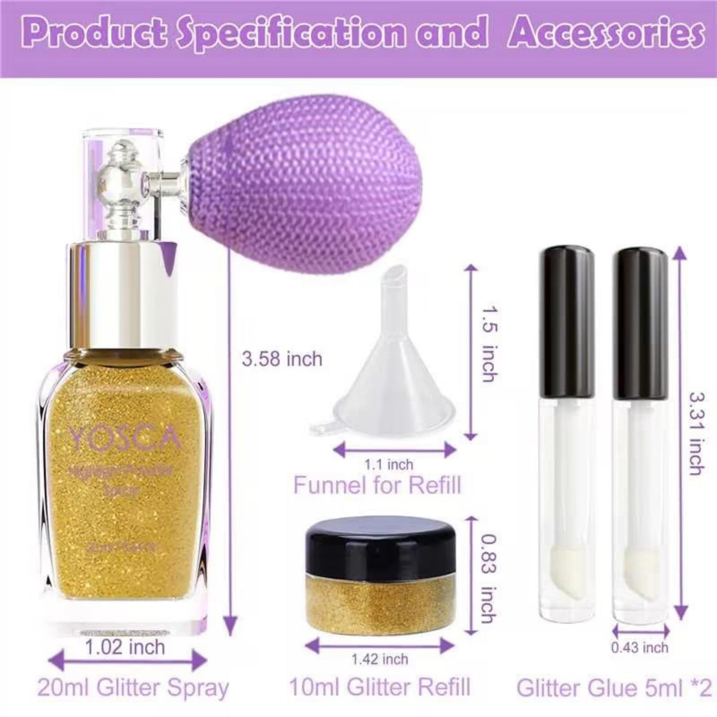 Yosca Body Glitter Spray, 30ML Loose Body Shimmer Powder Iridescent Hair Spray White Glitter Sparkle Highlighter Makeup Festival Concert Party Beauty and Personal Care Yosca
