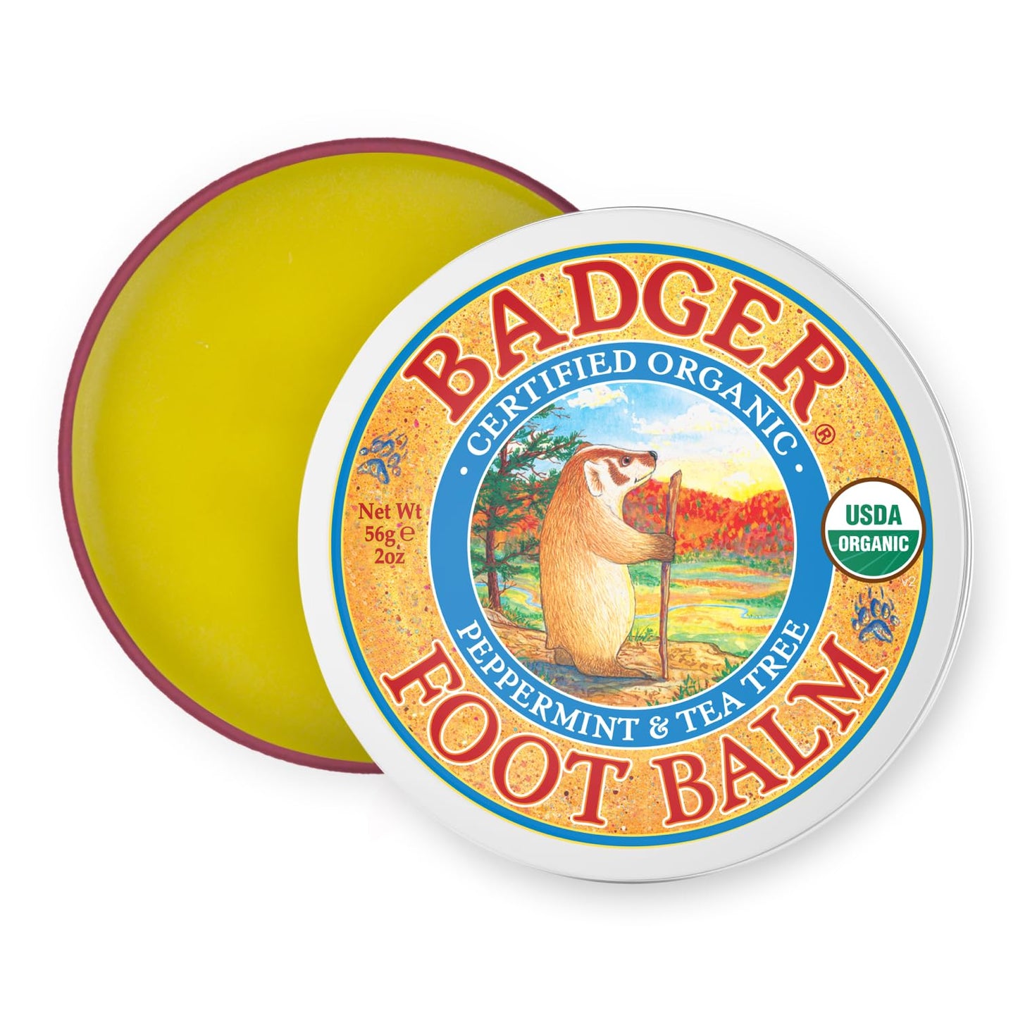 Badger Foot Balm, 100% Organic Foot Cream for Dry Cracked Heels and Feet, Fast Acting Foot Care for Women & Men, All-Natural Cracked Heel Treatment, 2
