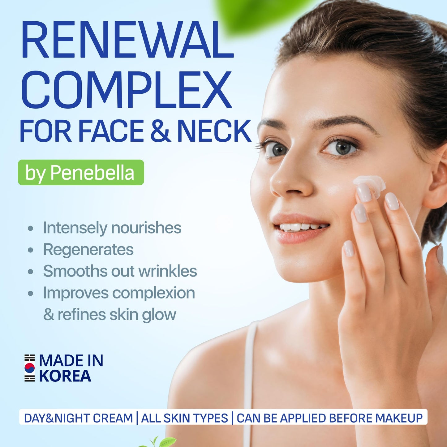 PENEBELLA Face & Neck Cream for Tightening and Firming - Made in Korea - Collagen, Hyaluronic Acid, 3X Peptide Complex, Vitamin C + E - Face